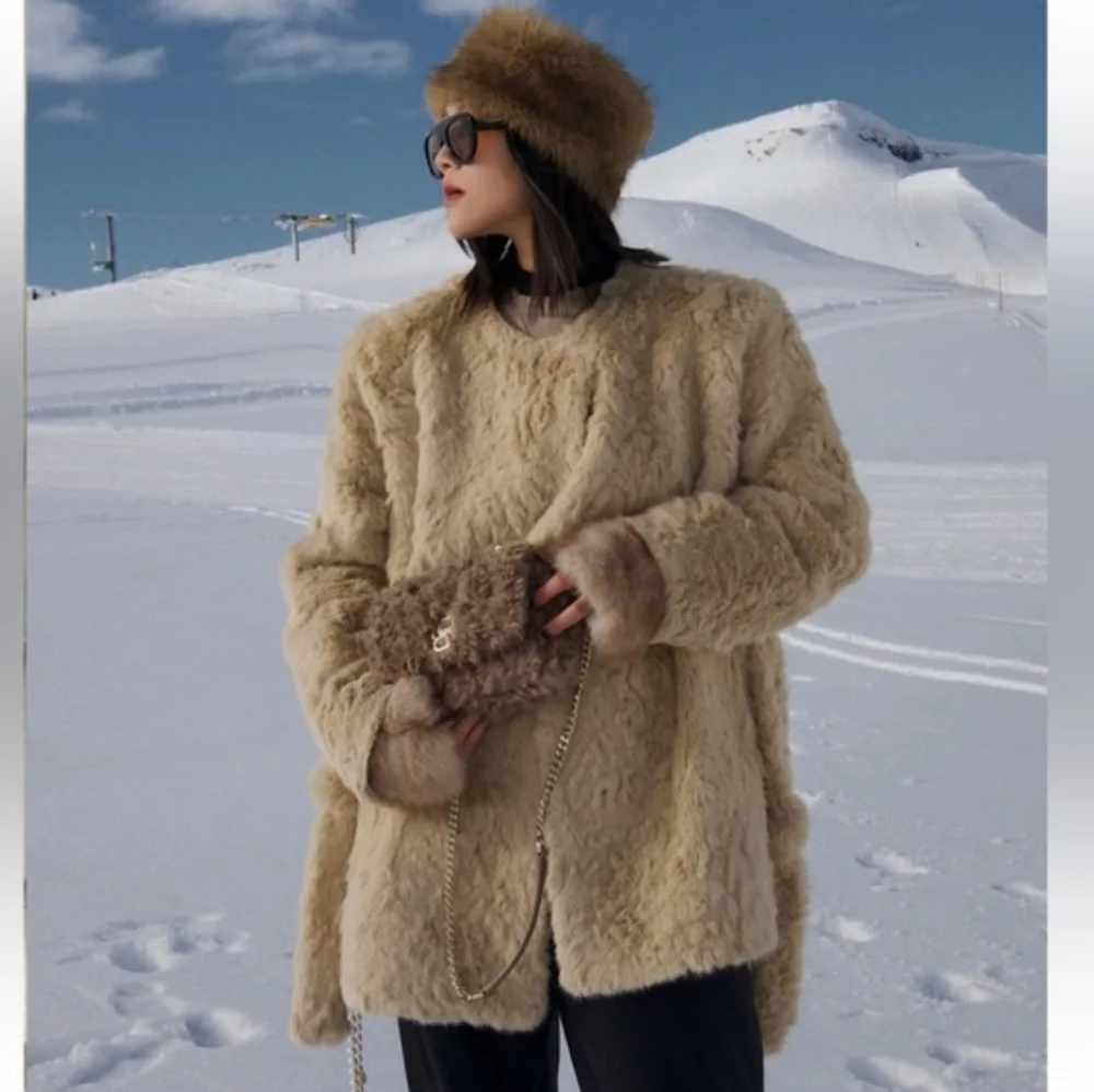 ZARA FAUX FUR BELTED COAT CREAM SIZE XL